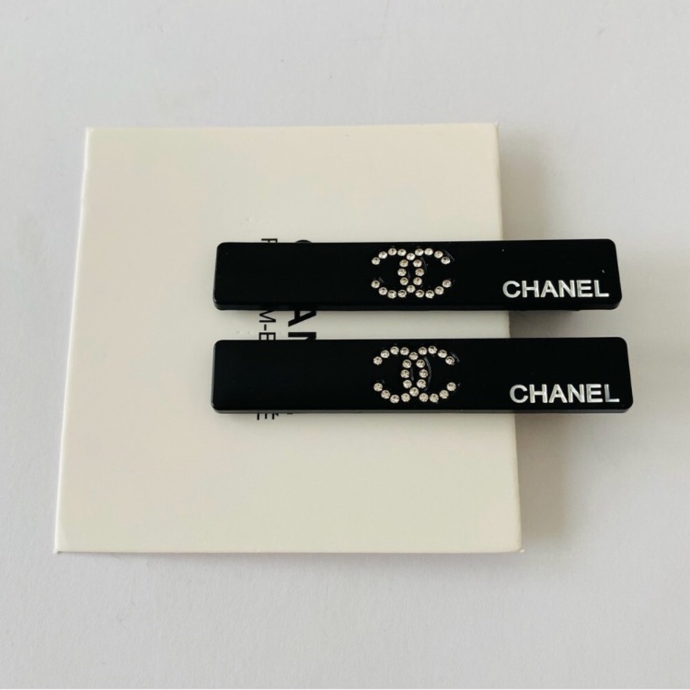 Brand New Authentic Chanel Double C Logo Rhinestones Hair Clips (set of 2) - Picture 2 of 6